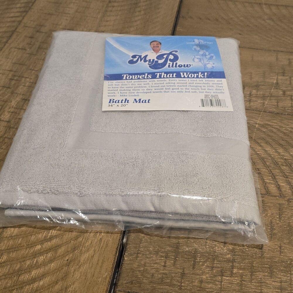 My Pillow Oversized Bath Mat 34" x 20" 100% Cotton USA - Silver